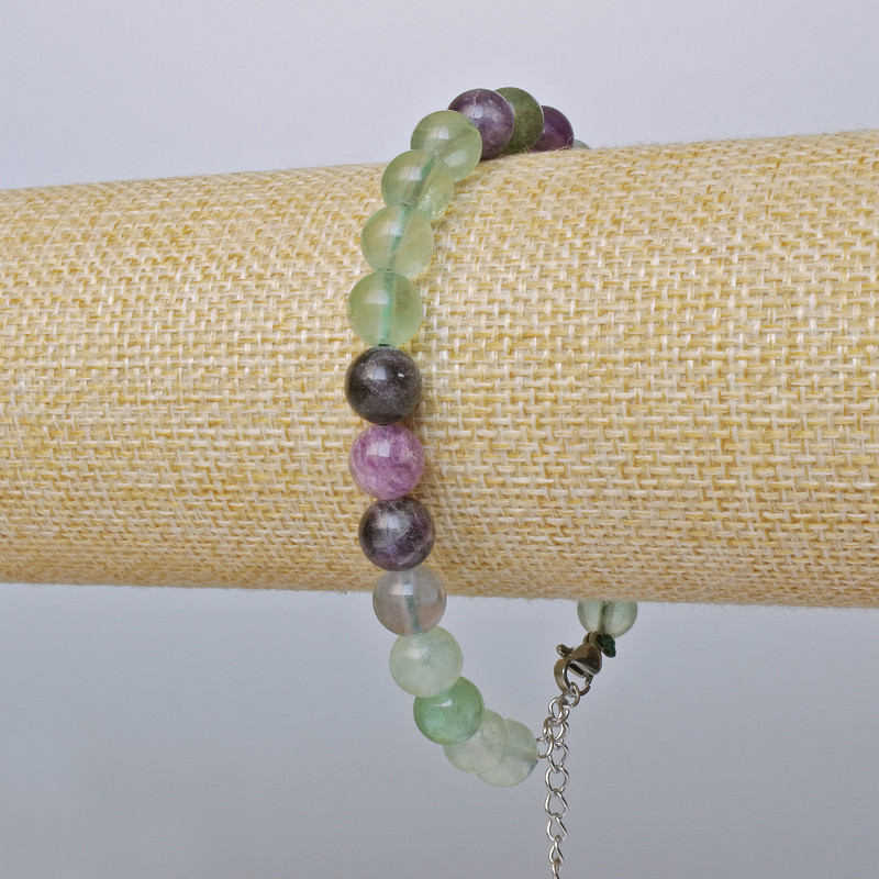 Bransoletka fluorytowa z gładką kuleczką, średnica 8 mm ±, długość 19–24 cm ± (srebrne zapięcie)