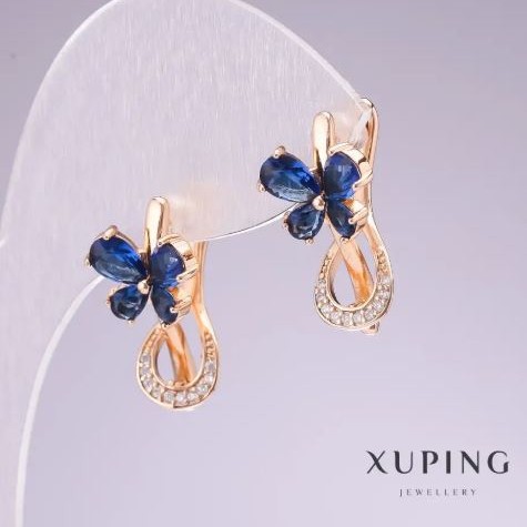 Kolczyki Xuping pozłacane 18K z niebieskimi kamieniami i białymi cyrkoniami 20×11 mm