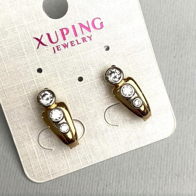 Kolczyki Xuping z białymi kryształami 7×18 mm ± złocenie 18k