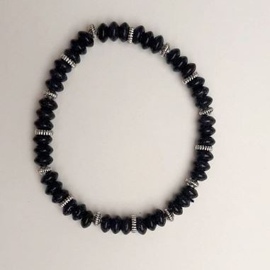 Bransoletka z awenturynem „Niebieski piasek nocy Kairu” rondel, średnica 3×6 mm, z srebrzystymi wstawkami, długość 18 cm ± (rozciągliwa)