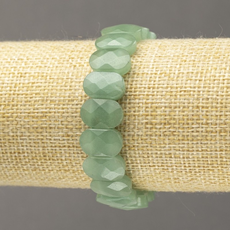 Bransoletka na gumce z naturalnym nefrytem, fasetowane ogniwo, średnica 14×9,5 mm+