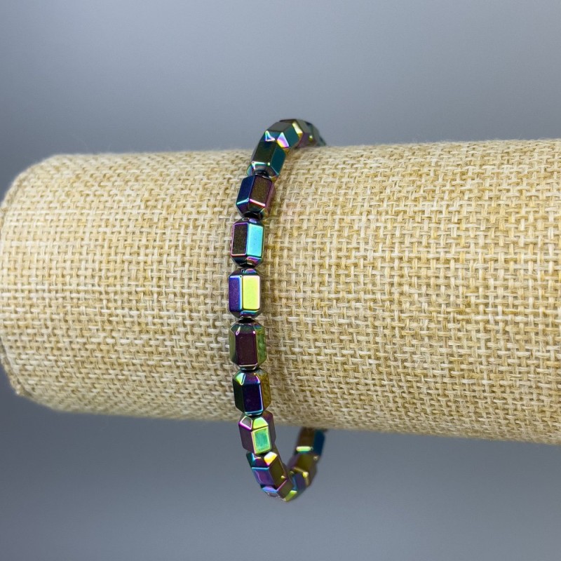 Bransoletka z hematitu w sześciokątach, wielobarwna, średnica 8×5 mm, długość 18 cm, elastyczna