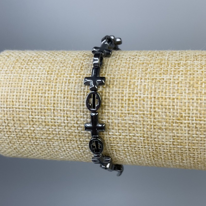 Bransoletka z hematytu «Krzyż», średnica 6×8 mm i 10×9 mm, długość 18 cm, elastyczna