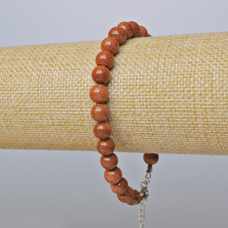 Bransoletka z awenturynem Złoty Piasek (syntetyczny) gładka kulka, średnica 8 mm + -, długość 19–24 cm + - (srebrne zapięcie)