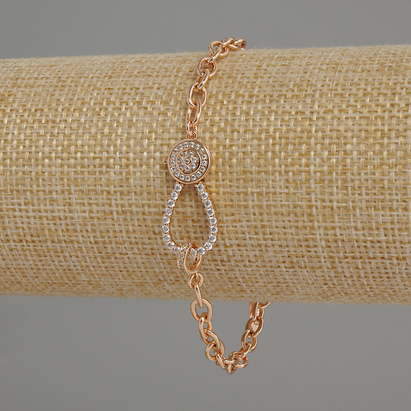 Bransoletka Xuping z białymi kryształami, pozłacana 18K, średnica 4 mm, długość 17–21 cm, z przedłużającym łańcuszkiem
