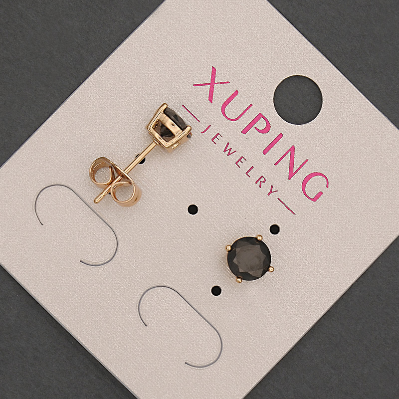 Kolczyki sztyfty Xuping z czarnym kryształem, średnica kryształu około 6 mm, pozłacane 18K