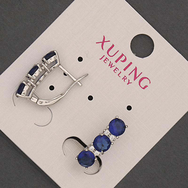 Kolczyki Xuping z niebieskimi kamieniami rhodiowanymi, 5×17 mm