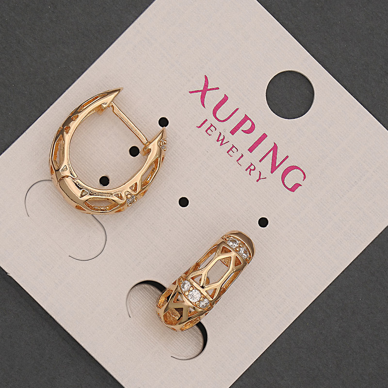 Kolczyki Xuping z białymi cyrkoniami, średnica około 6 mm, długość około 17 mm, pozłacane 18K