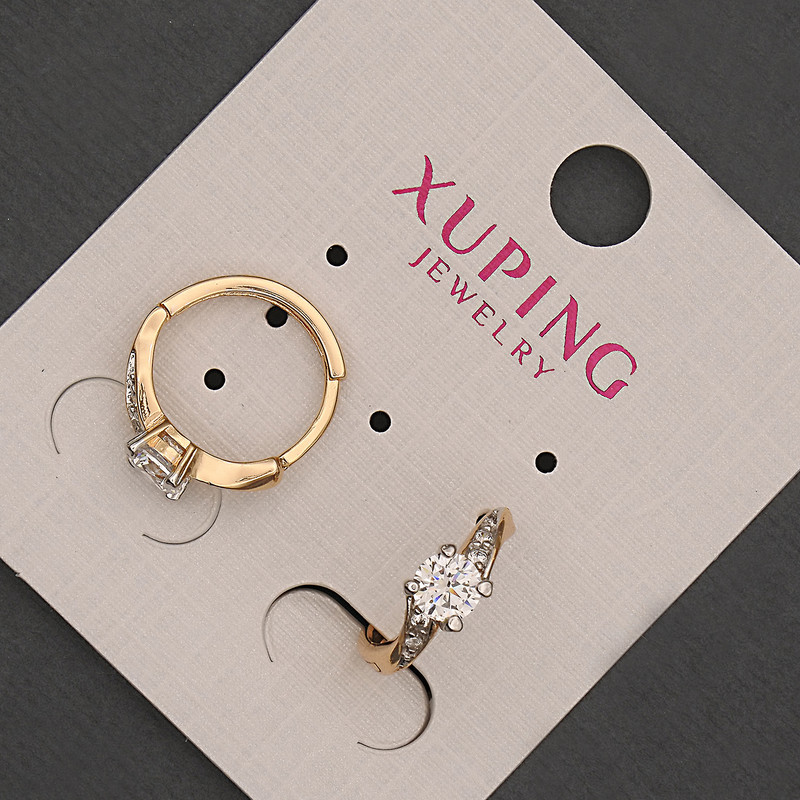 Kolczyki Xuping w kształcie pierścieni z białym kryształem, średnica 4 mm ±, długość 14 mm ±, Pozłacane 18K