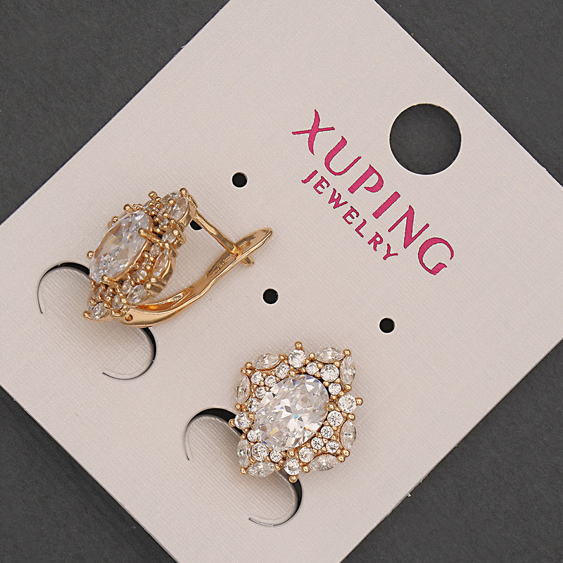 Kolczyki Xuping z białymi kryształami, białym kryształem, średnica 12 mm ±, długość 16 mm ±, pozłacane 18K