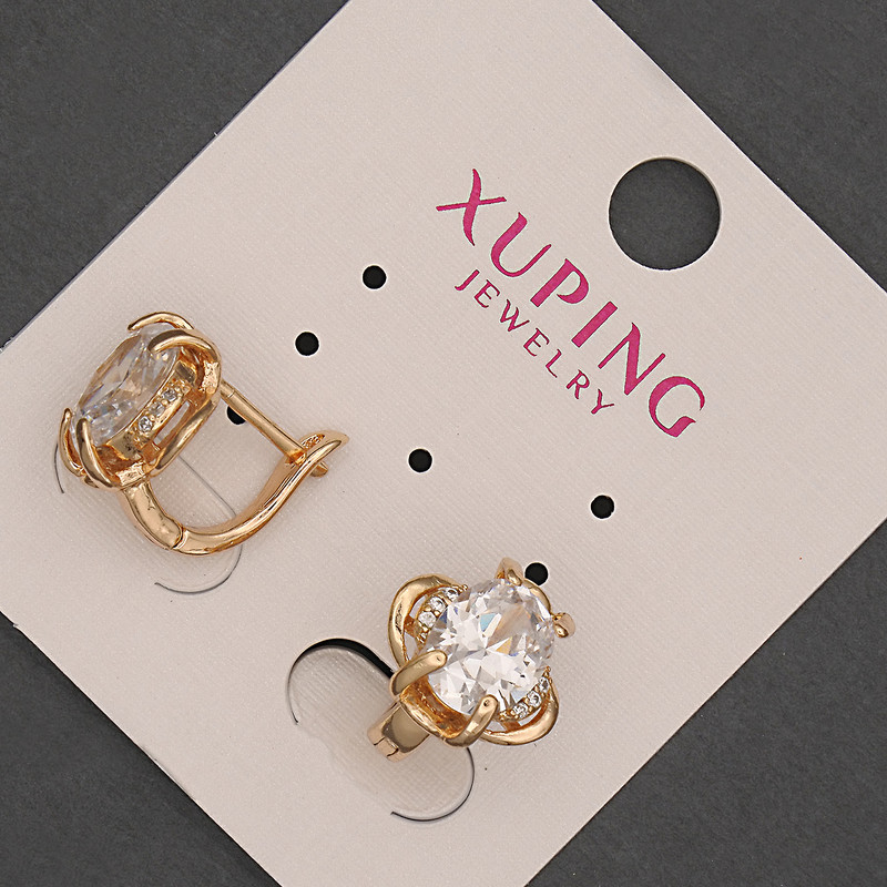 Kolczyki Xuping z białym kryształem, średnica około 12 mm, długość około 12 mm, Pozłacanie 18K