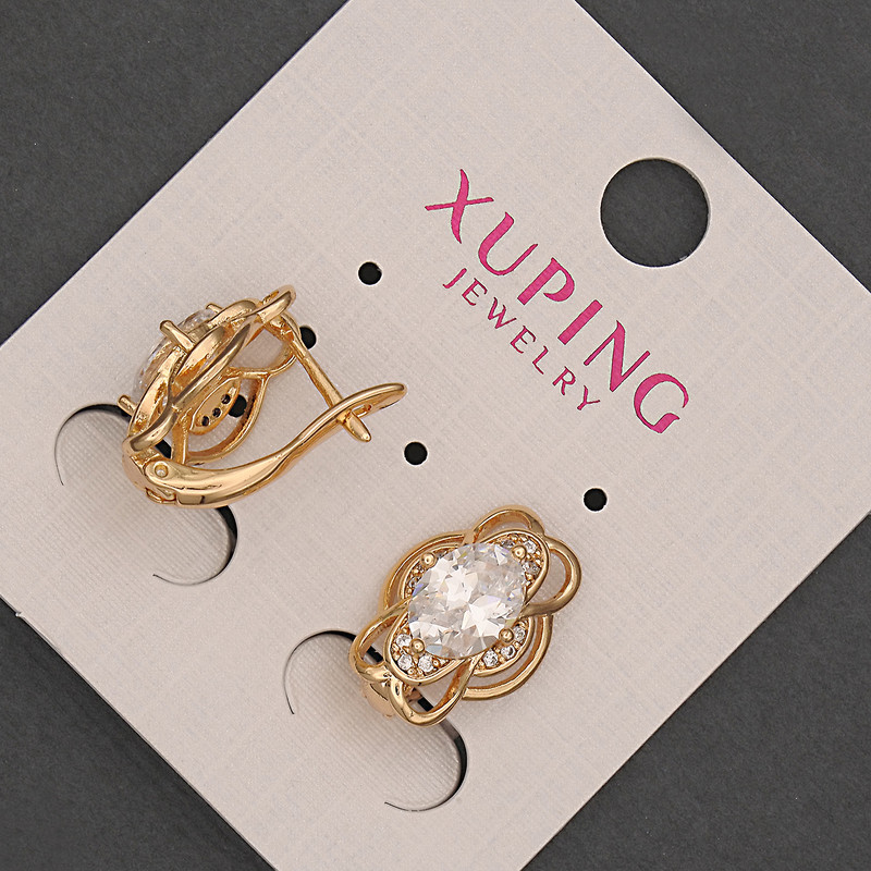 Kolczyki Xuping z białym kryształem, średnica 11 mm, długość 18 mm, pozłacane 18K