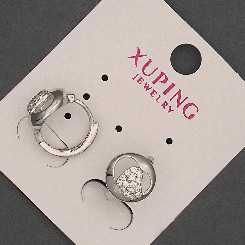 Kolczyki Xuping z białymi cyrkoniami, o średnicy 10×13 mm, rodowane