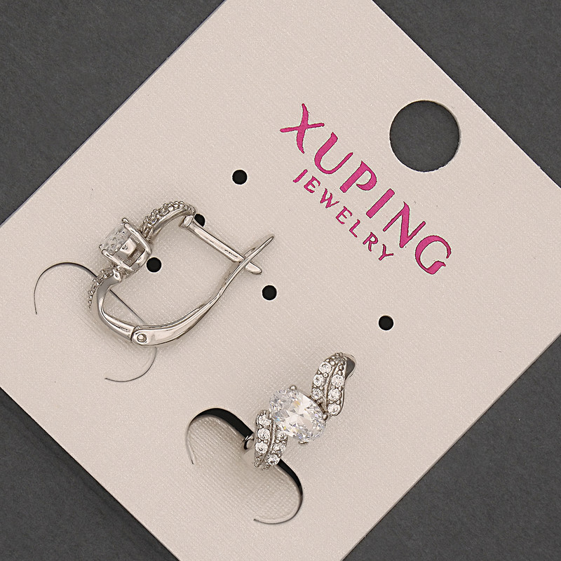 Kolczyki Xuping z białymi cyrkoniami i kryształem, średnica 6×14 mm, rhodiowane