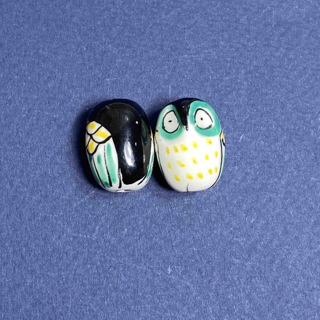Koralik ceramiczny «Sowa» czarny fasetowy 2 szt. 22×16 mm