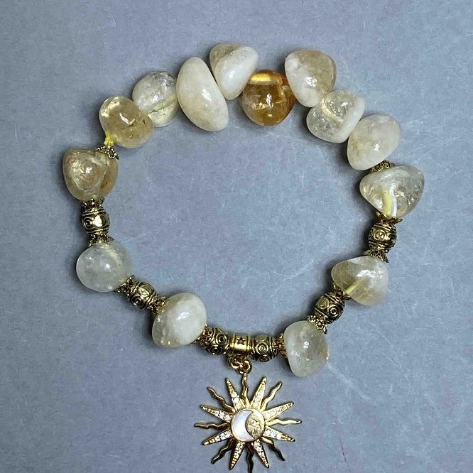 Bransoletka z cytrynu, fasetowana 13×11 mm, z metalowymi wstawkami, długość 18 cm+