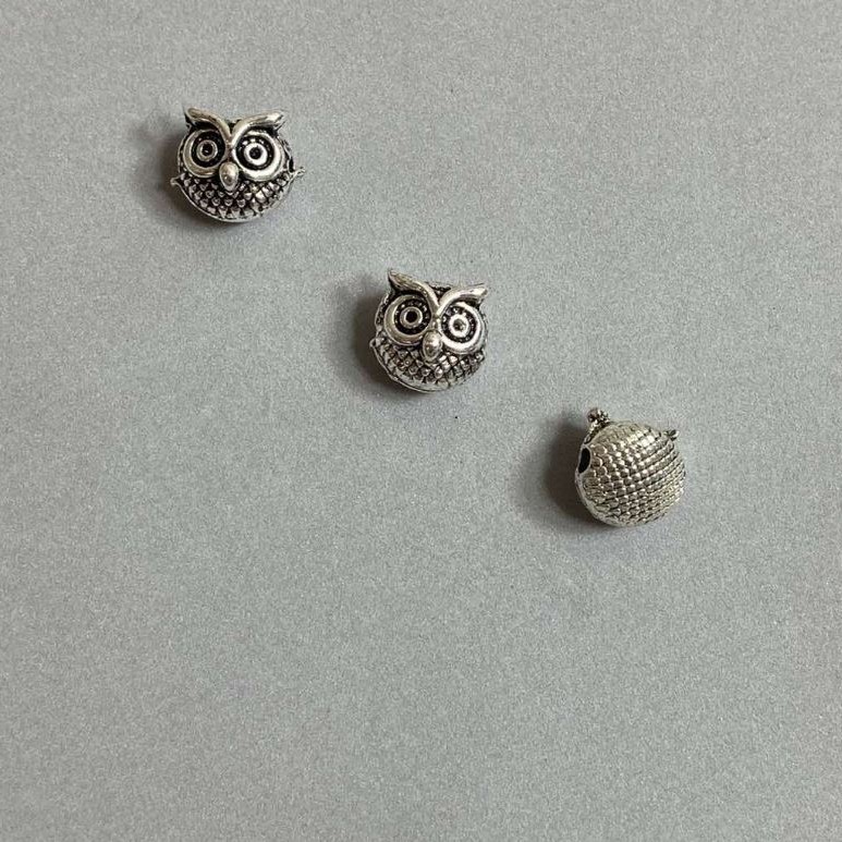 Furnitura jubilerska – Koralik-wkładka Sowa, zestaw 3 szt., 11×10 mm+