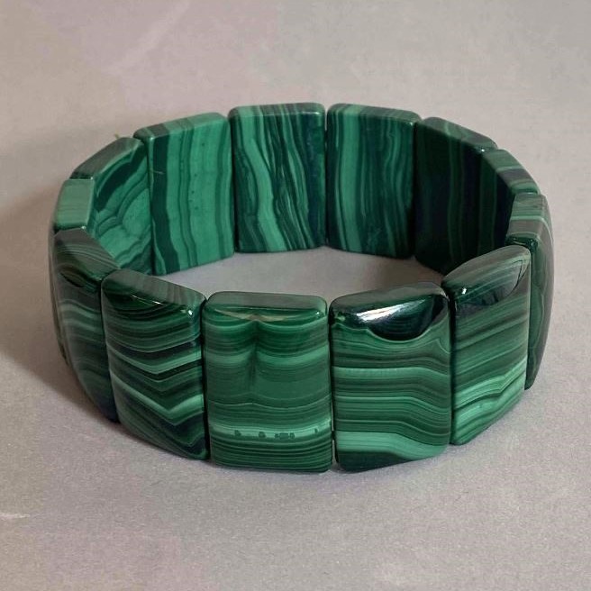 Bransoletka z malachitu, naturalny kamień, ogniwo 25×17 mm, długość 18 cm, elastyczna