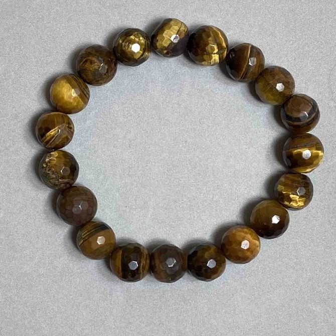 Bransoletka z tygrysiego oka, fasetowana kula, średnica 10 mm, długość 18 mm, elastyczna baza