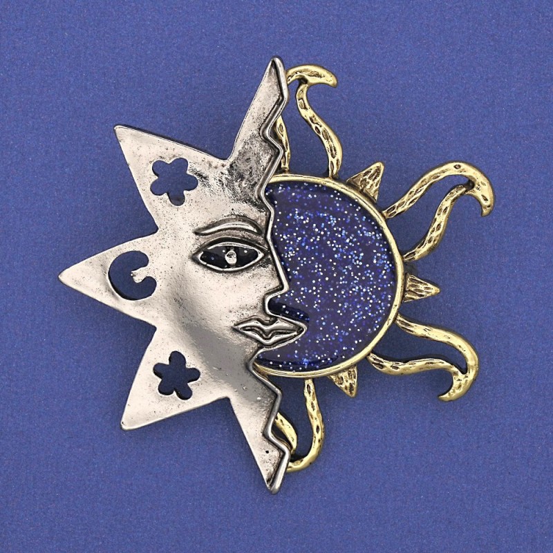 Broszka Słońce i Gwiazda 48 mm ± złoty metal