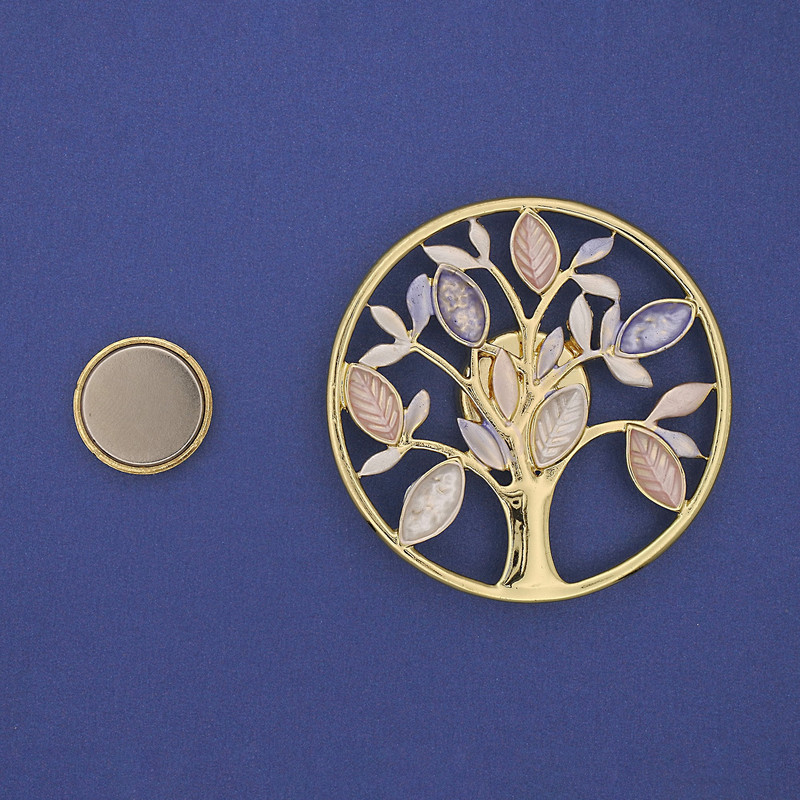 Broszka na magnesie Drzewo, emalia, metal złocisty, 50 mm+