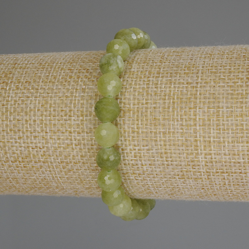 Bransoletka z naturalnymi kamieniami: chryzolit i oliwin – fasetowane kule o średnicy 8 mm, długość 18 cm (rozciągliwa)