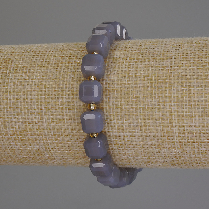 Bransoleta z dymnego agatu, fasetowany sześcian, średnica 8×8 mm, koraliki 3 mm, długość 18 cm, elastyczna