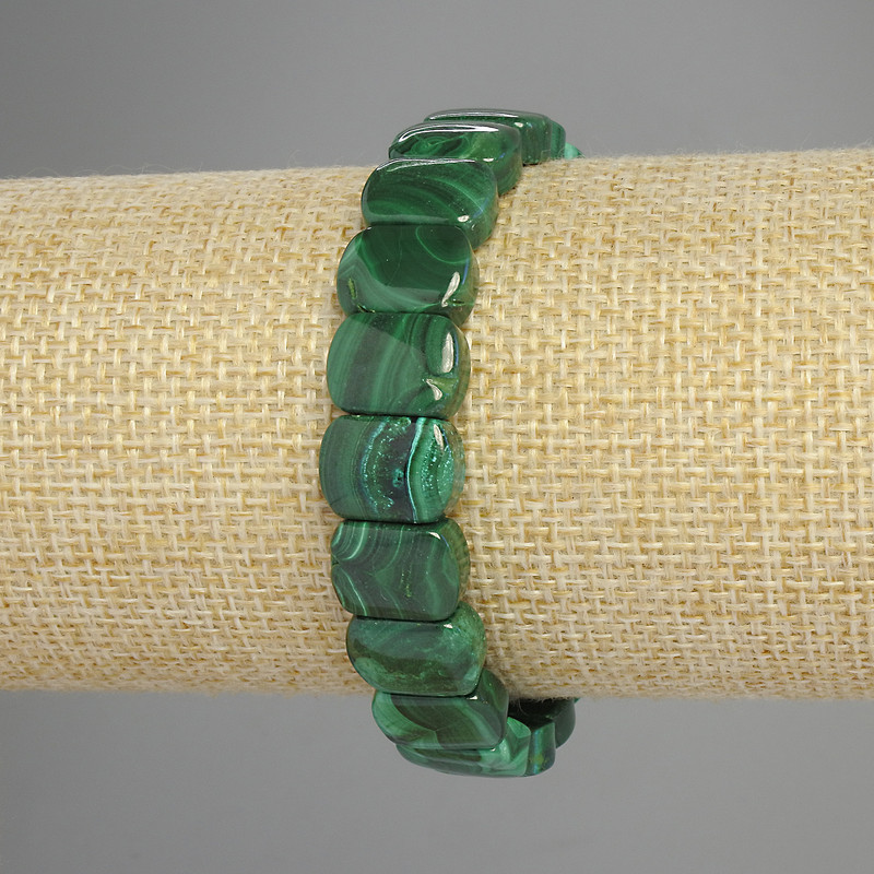 Bransoletka z malachitu, naturalny kamień, zaokrąglony łącznik, średnica 12×8,5 mm, długość 18 cm, elastyczna