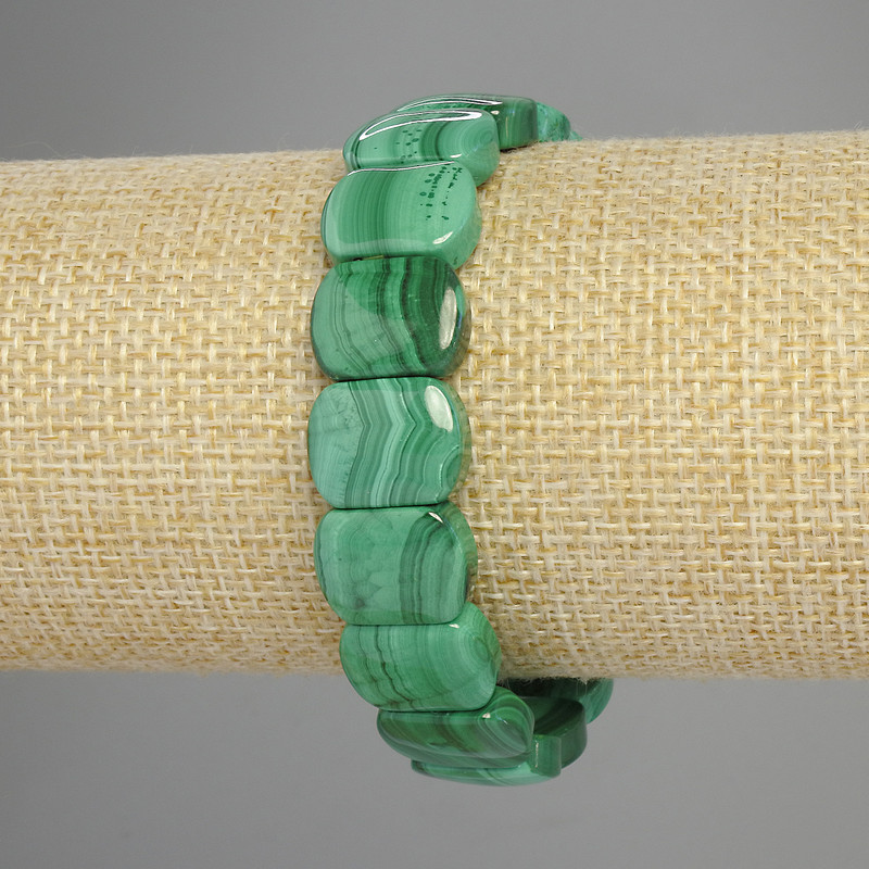 Bransoletka z naturalnego malachitu, zaokrąglone ogniwo, średnica 14×11 mm, długość 18 cm, elastyczna