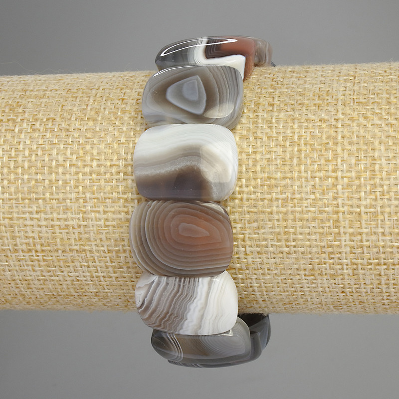 Bransoletka z agatu Botswany, naturalny kamień, zaokrąglone ogniwo, średnica 20×14 mm, długość 18 cm, elastyczna