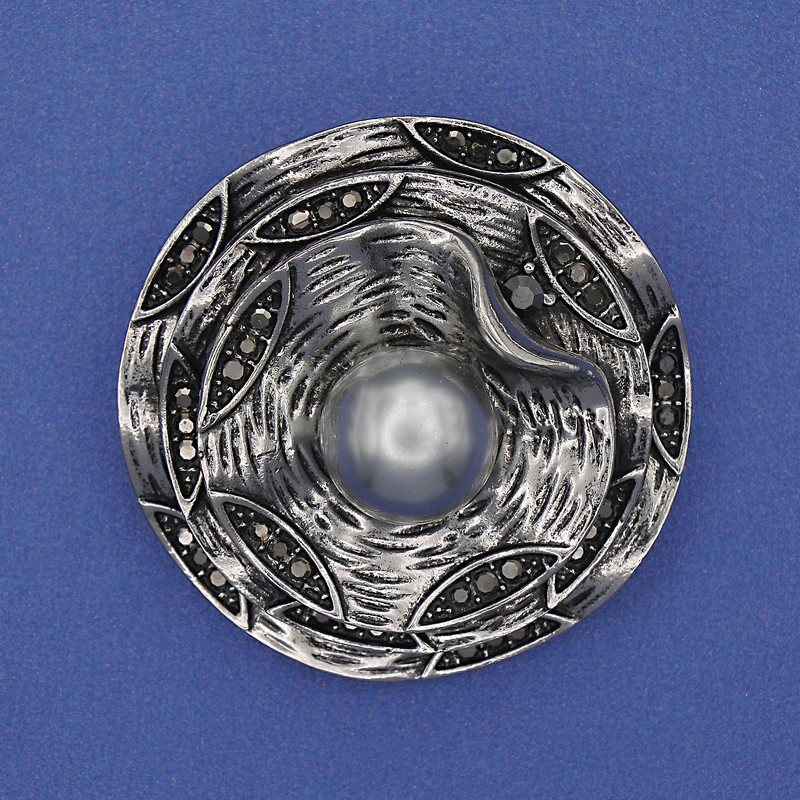 Broszka Akcent Szara Perła ze szarymi kryształami strassowymi, metal srebrzysty, 40 mm+