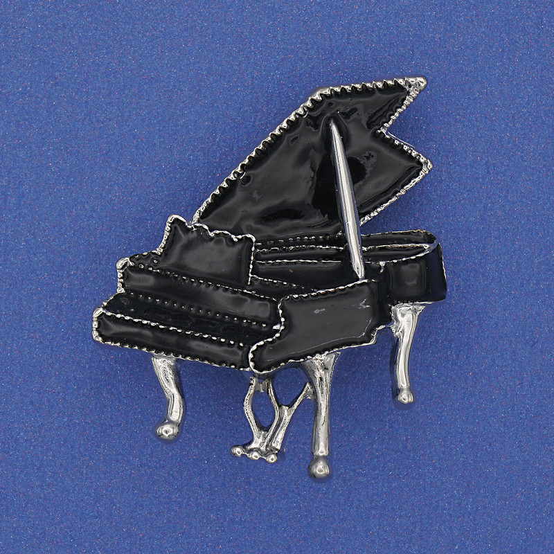 Broszka Pianano czarna emalia srebrzysty metal 36×30 mm+
