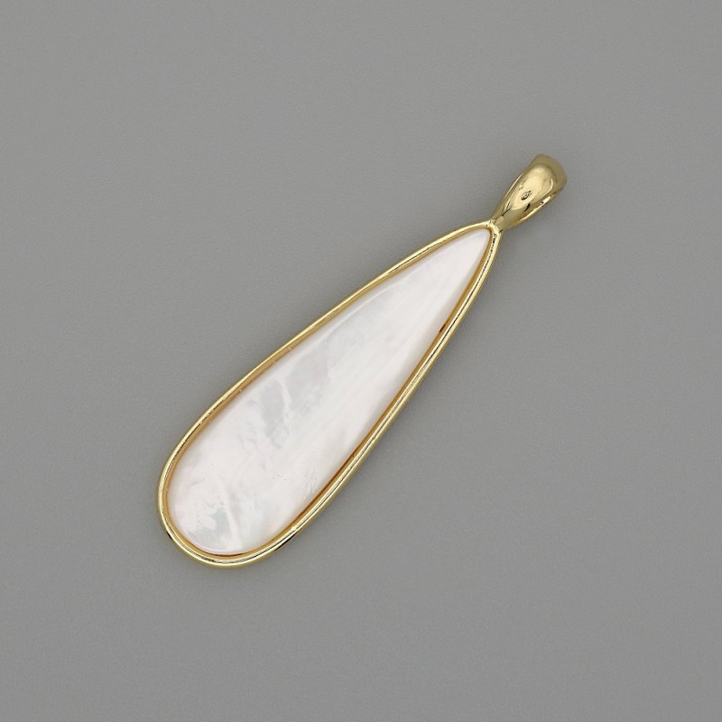 Wisiorek z masy perłowej – Kropla 40×11 mm, złocisty metal