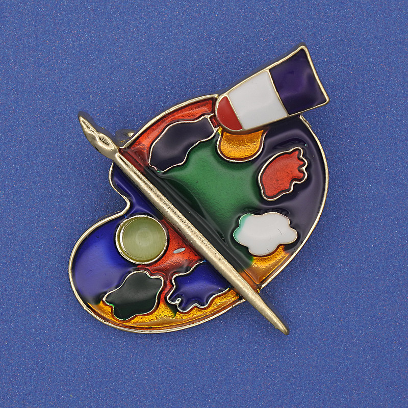 Broszka-wisiorek «Paleta» z emalią, metal złocisty, 40×37 mm+