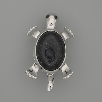 Broszka-wisiorek Żółw z awenturynem Noc Kairu 52×35 mm ± ruchome elementy, metal srebrzysty