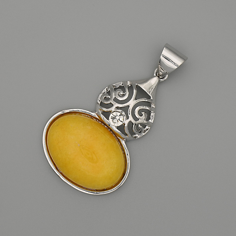 Wisiorek kaboszon z bursztynu sztucznego 50×28 mm, metal srebrzysty