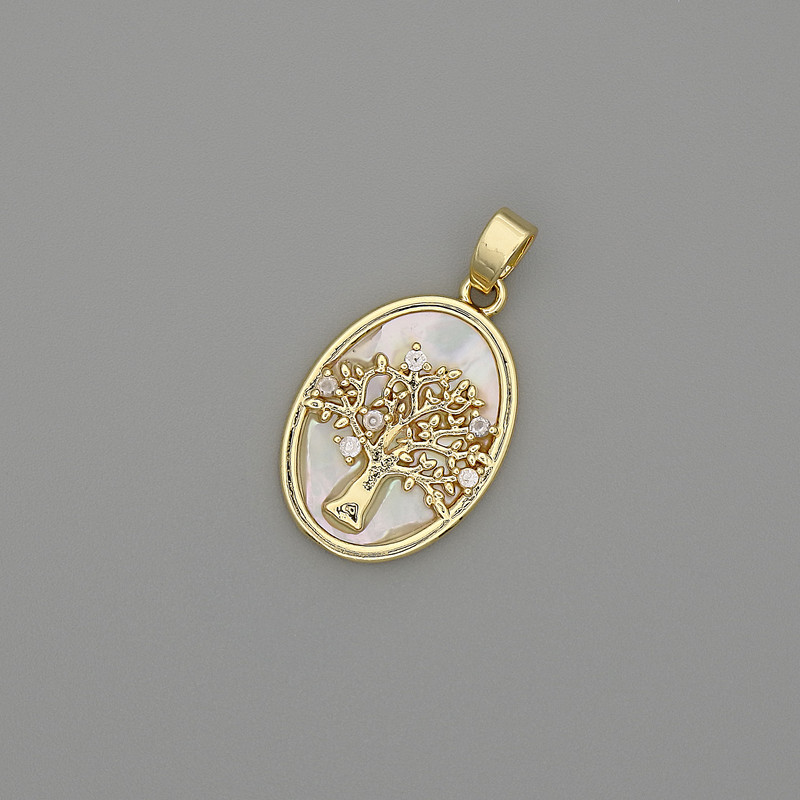 Wisiorek z masy perłowej «Drzewo» 18×13 mm, długość 25 mm, metal złocisty