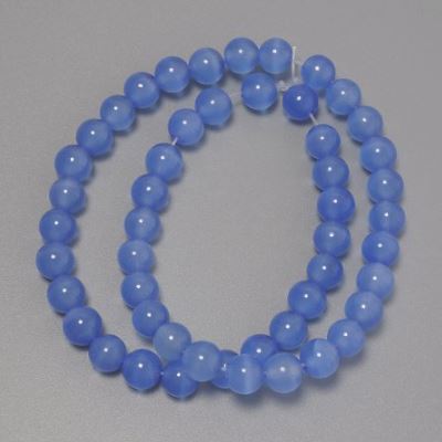 Koraliki Kocie Oko lazurowe z syntetycznego kamienia, gładkie kuleczki, średnica 8 mm, na żyłce, długość 37 cm+