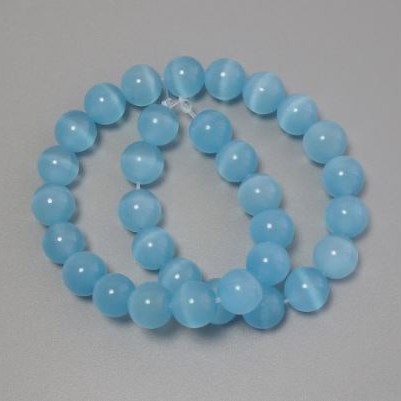 Koraliki Kocie Oko błękitne 11,5 mm +/- na żyłce, długość 37 cm+