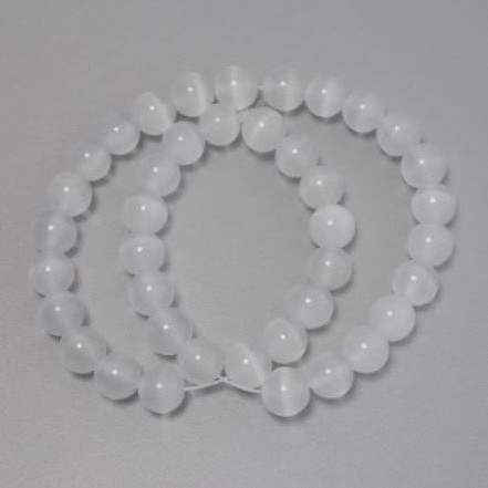 Koraliki Kocie Oko szare, syntetyczny kamień, gładka kulka, średnica około 7,5 mm na żyłce, długość 35 cm
