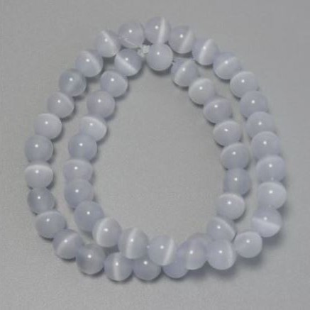 Koraliki Kocie Oko szare, syntetyczne kamienie, gładkie kuleczki, średnica 9,5 mm, na żyłce, długość 37 cm