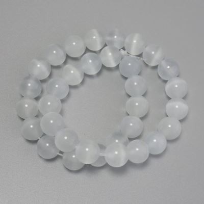 Koraliki Kocie oko szare, syntetyczny kamień, gładka kulka, średnica 11 mm, na żyłce jubilerskiej, długość 36 cm