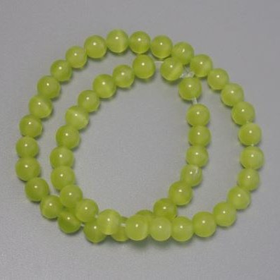 Koraliki Kocie Oko oliwkowe, gładkie kulki, średnica 8 mm, na żyłce, długość 38 cm+