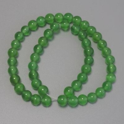 Koraliki kocie oko zielone, syntetyczny kamień, gładka kulka, średnica 8 mm +/- na nici, długość 36 cm+