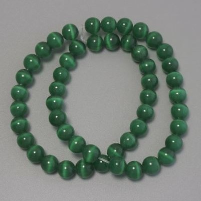Koraliki Kocie oko ciemnozielone, sztuczny kamień, gładkie kuleczki, średnica 8 mm +/- na żyłce, długość 38 cm+