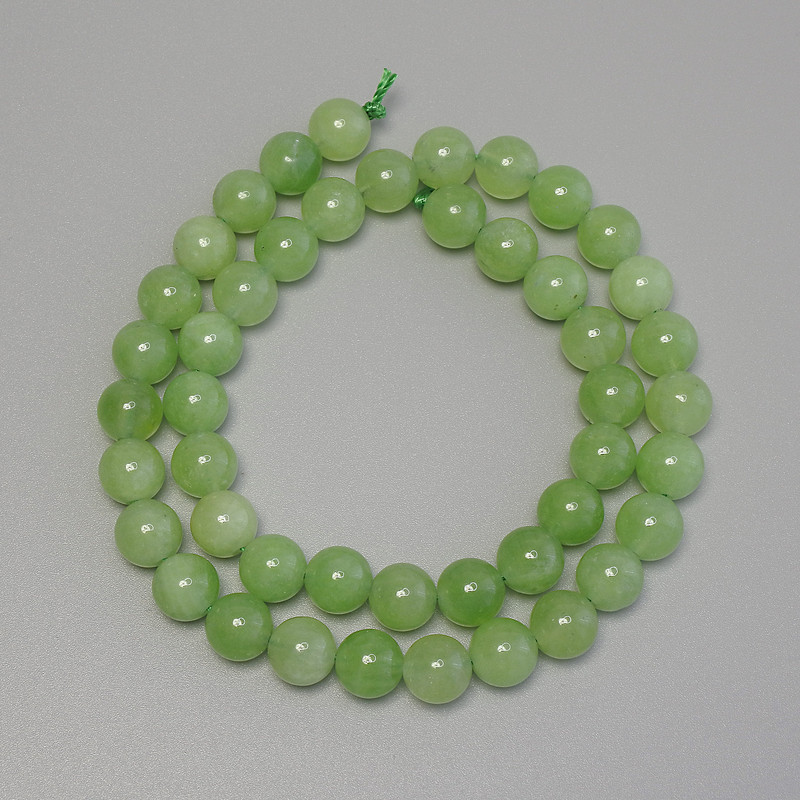 Koraliki chryzolit i oliwin – gładkie kulki, średnica 8 mm ±, na nitce, długość 38 cm+