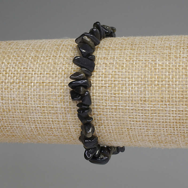Bransoletka z obsydianu słonecznego, drobinki 6–12×4–6 mm, długa 18 cm, elastyczna