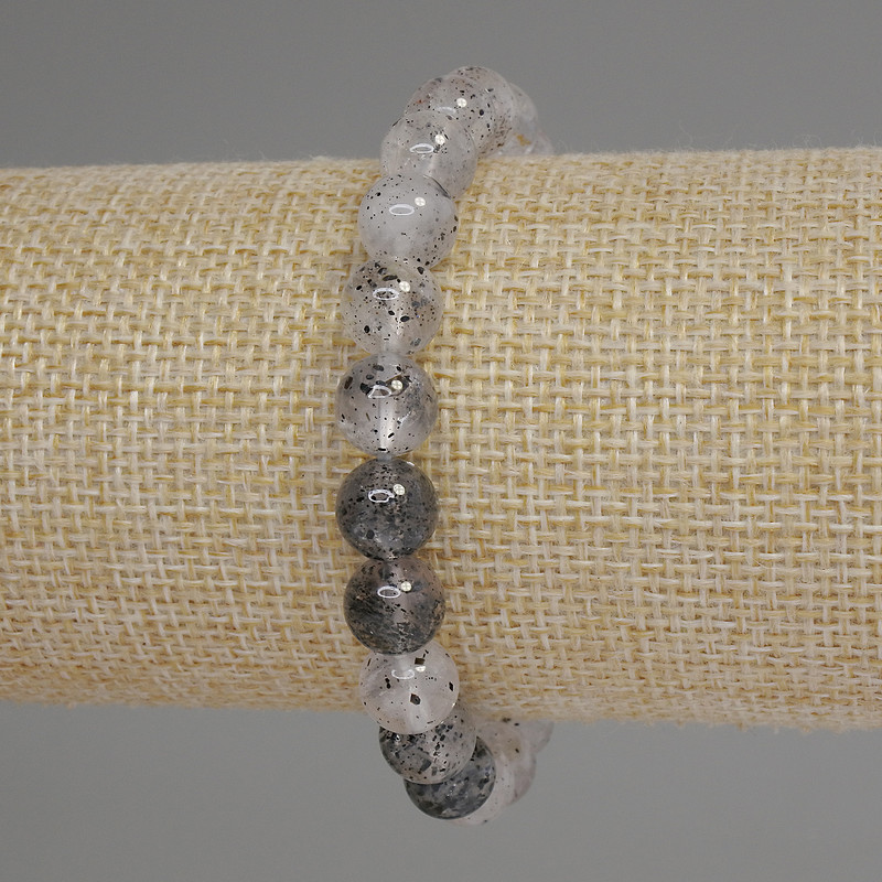 Bransoletka z kwarcu diamentowego Herkimer, gładkie kulki 8 mm ±, długość 18 cm ±, elastyczna