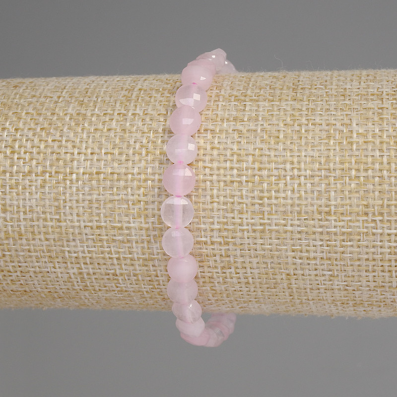 Bransoletka z różowego kwarcu, fasetowane monety, średnica 6 mm, długość 18 cm, na elastycznej gumce