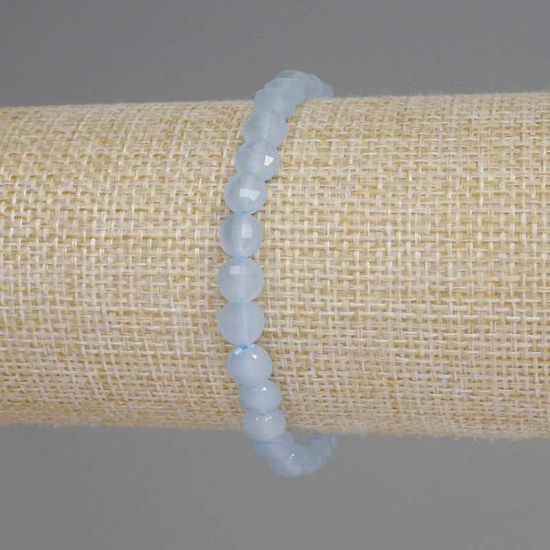 Bransoletka z akwamarynu fasetowana monetka, średnica 6 mm, długość 18 cm, elastyczna